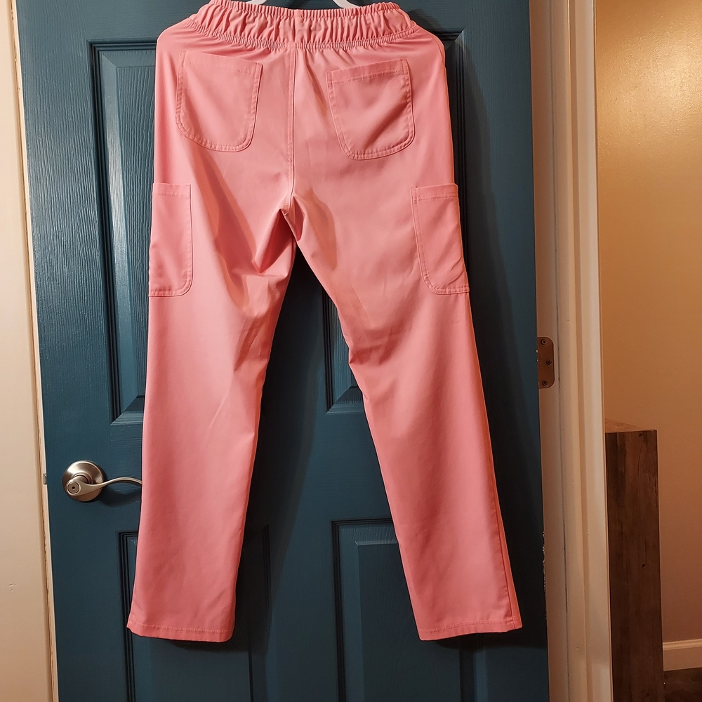 Pink Scrub Pants with Multicolor Rainbow Drawstring Size Small - Picture 10 of 11